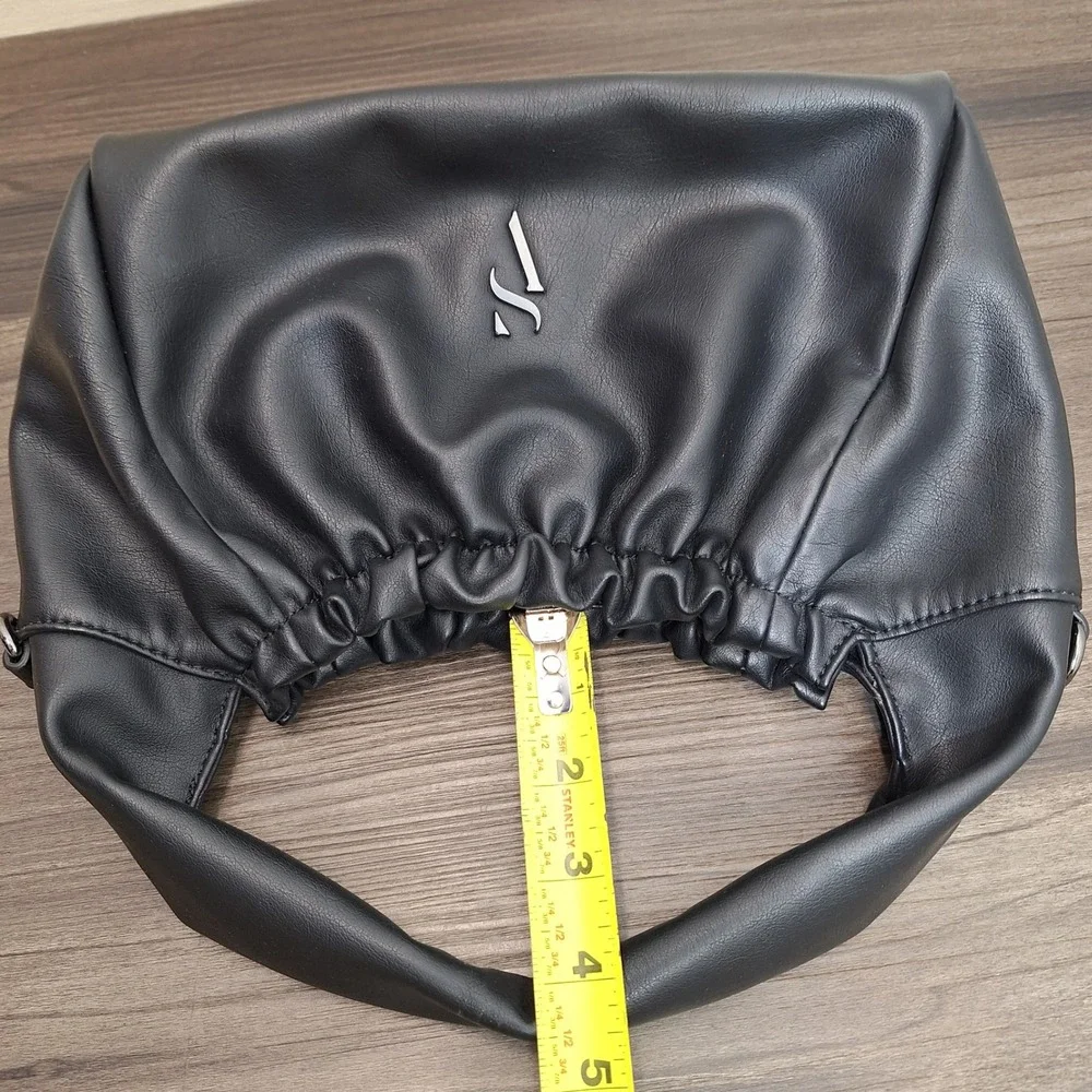 Simply Vera Vera Wang Black Ruched Faux Leather Hobo Bag SV Logo Handbag
